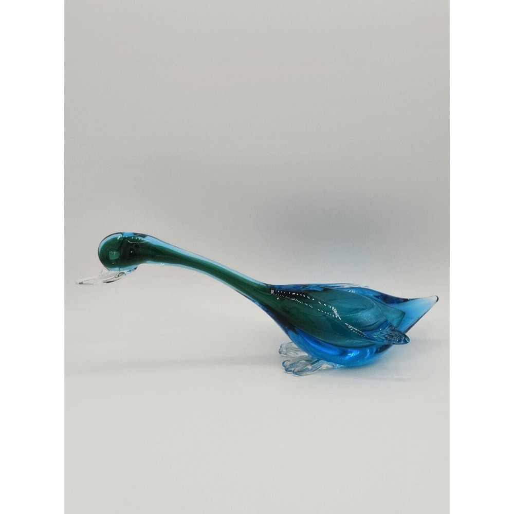 Murano Venetian Art Glass Green Blue Duck Figurine 12"